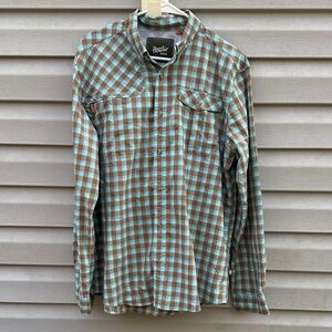 Howler Bros | Long Sleeve Button Down Blue Brown Plaid Shirt size Medium